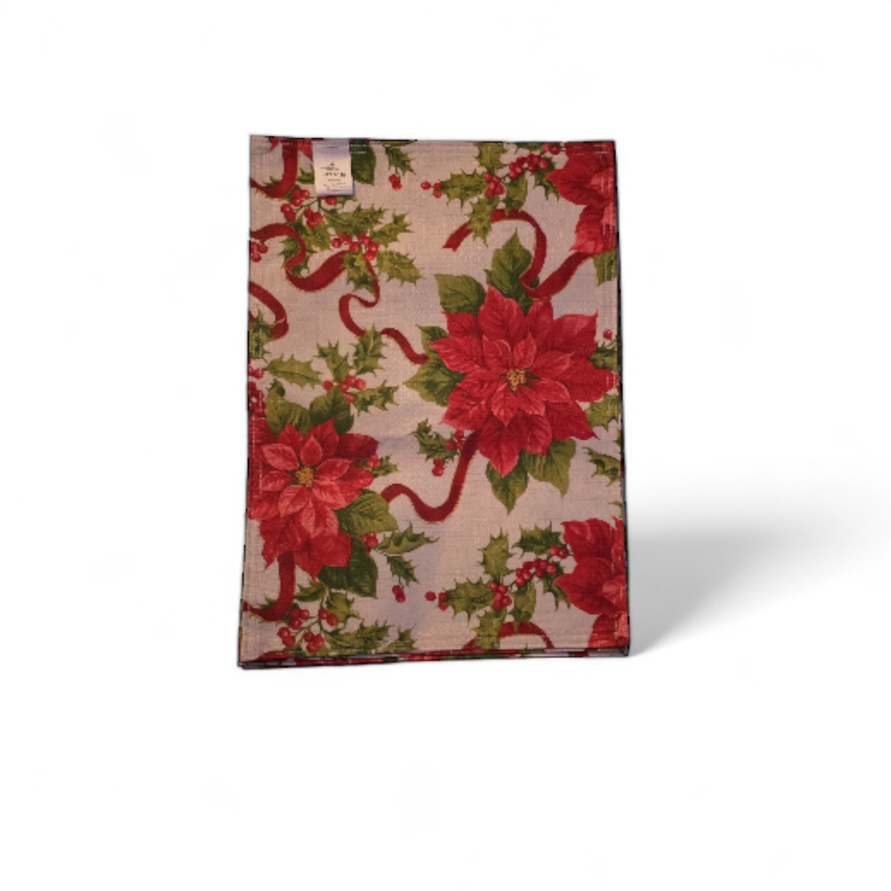 Set Of 4 Tapestry Place Mats Christmas Holly And Poinsettia 18x134 place matts - Picture 4 of 9